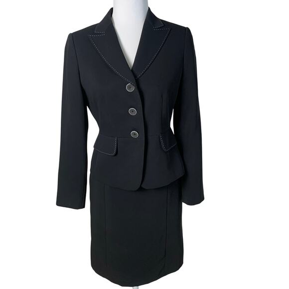 Tahari ASL Petite Sz 4P 2-Piece Skirt Suit w/ Blazer Jacket Black Office Career - Picture 1 of 11